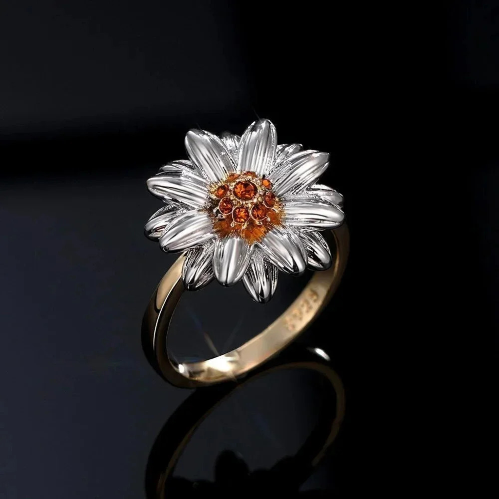 💥Summer Party Sweet Flower Thin Zircon Gold Rings for Women, MARR9144